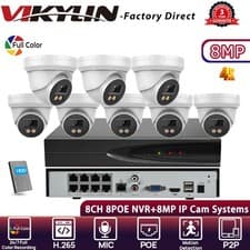 Image of VIKYLIN 8POE 8CH NVR Systems 24h Full Color Turret 8MP 4K IP Camera MIC Outdoor
