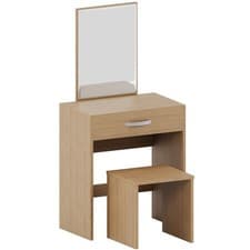 Image of Dressing Table & Stool Set Mirror Cabinet 3 Drawers Storage Cabinet Makeup Desk