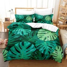 Image of Tropical Palm Leaves Weed Fresh Plants Parrot 3D Doona Duvet Quilt Cover Bed Set