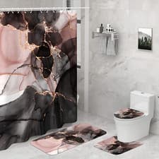 Image of Pink Gold Marble Shower Curtain Sets 4 Piece with Rugs,Black Pink Gold Bathroom