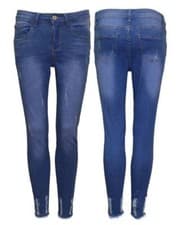 Image of New Ladies Women Ripped Hem Distress Super Skinny Stretch Jeans Jeggings Blue