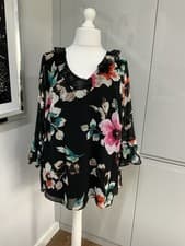 Image of Evans Top Size 18 Tunic Blouse Black Floral Chiffon Lined New With Tag