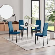 Image of Koko 100cm Round Dining Table & 4 Velvet Milan Dining Chairs Black Leg Modern