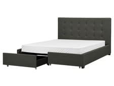 Image of Fabric EU King Size Bed with Storage Dark Grey LA ROCHELLE