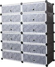 Image of Mondeer 12 Cube Plastic Shoe Boxes Durable Storage Cabinet Organize Shelf Black
