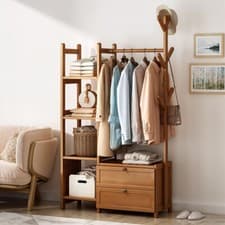 Image of Bamboo Multi-Tier Garment Rack Clothes Stand Open Wardrobe With Storage Drawers