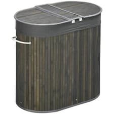 Image of Bamboo Laundry Basket with Lid 100 Litres Laundry Hamper with 2 Sections Grey