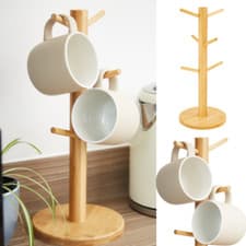 Image of Mug Tree Bamboo Kitchen Mug Holder Coffee Mugs Tea Cups 6 Hooks Mugs Rack