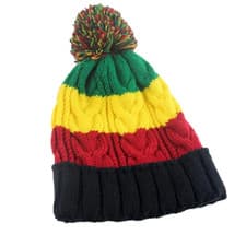Image of MENS or WOMENS Rasta Woolly Knitted Beanie Bobble Hat Pom Pom