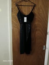 Image of New womens quiz black velvet glittery wrap dress size 10