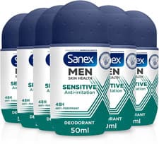 Image of Sanex Men Sensitive Antiperspirant Roll-On Deodorant 6X50Ml, 48 Hour Sweat