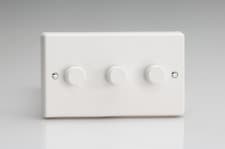 Image of Varilight White Dimmer White knob 3-Gang 2-Way Push-On/Off Rotary LED Dimmer
