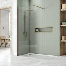 Image of Waltham Brushed Brass 800mm Wetroom Screen 2m High 8mm Glass