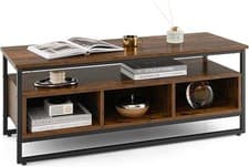 Image of Industrial TV Stand with 3 Cubbies 110cm Black Steel Wood Console Table Brown