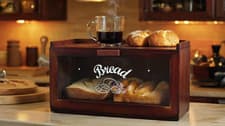 Image of Retro Vintage Bamboo Brown Wood Single Layer Food Storage Countertop Bread Bin