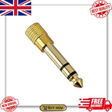 Image of Gold 6.35mm Stereo Jack Plug to 3.5mm Stereo Jack Socket Audio Adaptor PP
