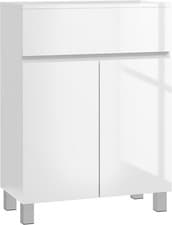 Image of Bathroom Cabinet High Gloss White Cupboard Floor Storage Unit Shelves Drawer