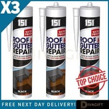 Image of 3 x BLACK ROOF GUTTER SEALANT LEAK ROOF REPAIR WATERPROOF EXPOSED SURFACES 450G