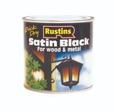 Image of Rustins Quick Dry Satin Black Paint 250ml for wood & metal