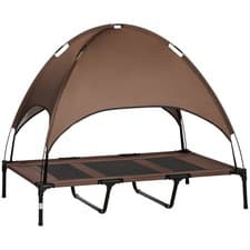 Image of PawHut 122cm Elevated Dog Bed Cooling Raised Pet Cot UV Protection Canopy Brown