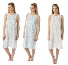 Image of Ladies Floral Print Nightie Polycotton Sleepwear UK 10-30 Sleeveless Nightdress