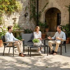 Image of Outdoor Sofa with Tempered Glass Top Garden Sofa Set 4 Seater Black