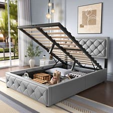 Image of NEW OTTOMAN STORAGE UPHOLSTERED BED FRAME 4FT6 DOUBLE LEATHER GAS LIFT BED FRAME
