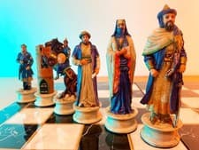 Image of Crusaders Chess Set Handmade Wooden Board Hand-Painted 14.5" 🎁 Collector Gift