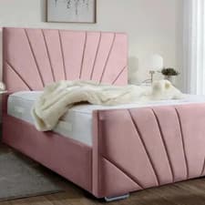 Image of Horizon Panel Luxury Velvet Upholstered Pink Bed Frame – UK Handcrafted