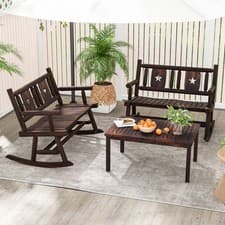 Image of Patio Rocking Bench Carbonized Wood Double Rocker Chair Ergonomic Seat
