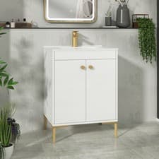 Image of 600mm Floor Standing Bathroom Vanity Unit Cabinet with 2 Doors & Ceramic Basin