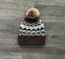 Image of Mocha Brown Fairisle Pom Beanie Hat