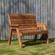 Image of Charles Taylor Traditional 2 Seater Chunky Rustic Wooden Garden Bench Furniture