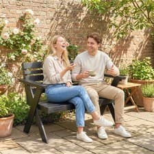 Image of 2 Seater Wood Garden Bench, Slatted Patio Bench with Armrest and Backrest Black