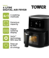 Image of Tower 4L Digital 1300w Air Fryer + Vizion viewing window Air Fry, Roast, Grill