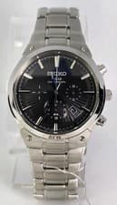 Image of SEIKO SOLAR CHRONOGRAPH MEN'S STAINLESS ST WATER RESISTANT 100M BLACK DIAL 42mm