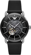 Image of Emporio Armani Meccanico AR60026 Skeleton Dial Black Leather Strap Watch