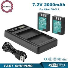 Image of 2Pcs EN-EL9 EL9a 2.0Ah Battery &Charger For Nikon DSLR D40X D60 D40 D3000 D5000