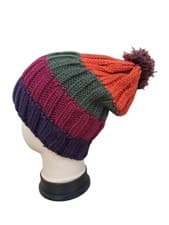 Image of Ladies Chunky Stripe Pom Pom Beanie Bobble Hat Winter Warm Ski Xmas Gift New