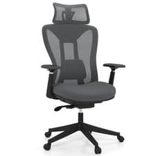 Image of High Back Executive Chair w/ Adjustable Lumbar Support-Grey
