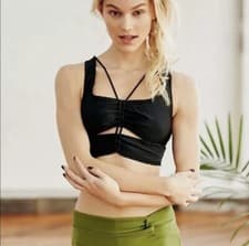 Image of Free People Black Sports Bra Size S FP Movement Ruffles Cinched Crop Top Yoga