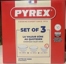 Image of Pyrex Glass Mixing Bowl Set 3 Pieces Ovenware Freezer Microwave Baking
