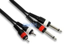 Image of PRO Twin 6.35mm Mono 1/4" Jack to 2x RCA Phono Male Plug Lead 0.5m to 5m Cable