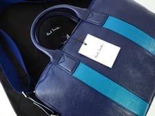 Image of Paul Smith Blue Leather City Webbing Business Folio Laptop Crossbody Bag NWT