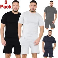 Image of 2 Pack Mens Pyjamas T Shirt Shorts Set Nightwear Loungewear Short Sleeve Pjs