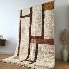 Image of Moroccan Beni Ourain Rug – Handmade Wool Carpet – Authentic Berber Wool Shag Rug