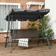Image of 3 Seater Rattan Garden Swing Chair w/ Adjustable Canopy & Steel Frame for Patio