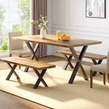 Image of 2 Steel Table Legs X-frame Black Coated Legs Industrial Coffee Table or Bench