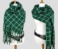Image of Italy Super Fluffy and Soft Checked Blanket Scarf Wrap Warm Wool