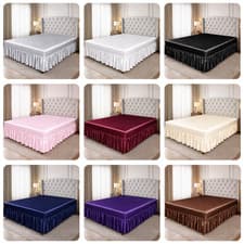 Image of Luxury Silk Satin Valance Fitted Sheet 30cm Deep Mattress Single Double King